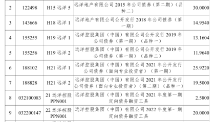 远洋集团7笔境内债重组获通过，涉及130.5亿元