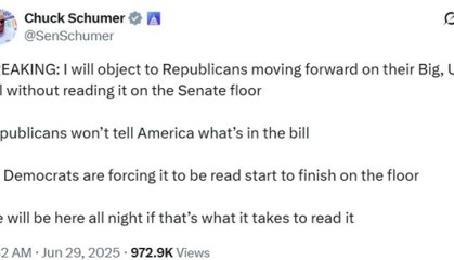 要花10多小时朗读940页全文，民主党将阻挠特朗普“大而美”法案