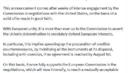 法国总统马克龙：强烈反对特朗普最新关税 呼吁欧盟准备反制措施