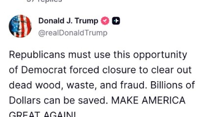 特朗普喊话美国共和党:好好利用停摆契机