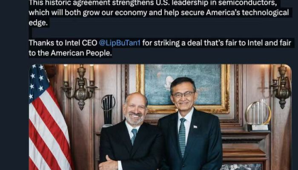 官宣！美国政府成英特尔最大股东：投资89亿美元获得9.9%的股份