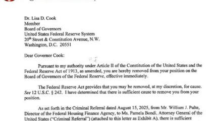 特朗普真动手了，宣布立刻解雇美联储理事库克