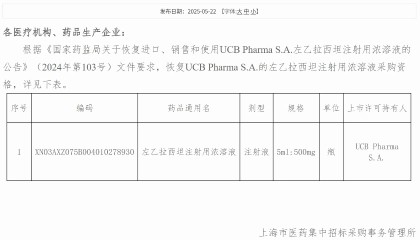 知名进口癫痫药恢复采购资格,此前已被转手