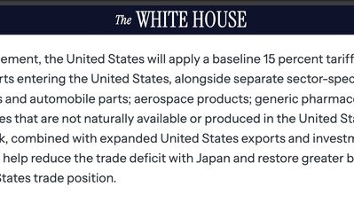美日贸易协议正式实施，美国将对几乎所有日本出口产品征收15%的基准关税